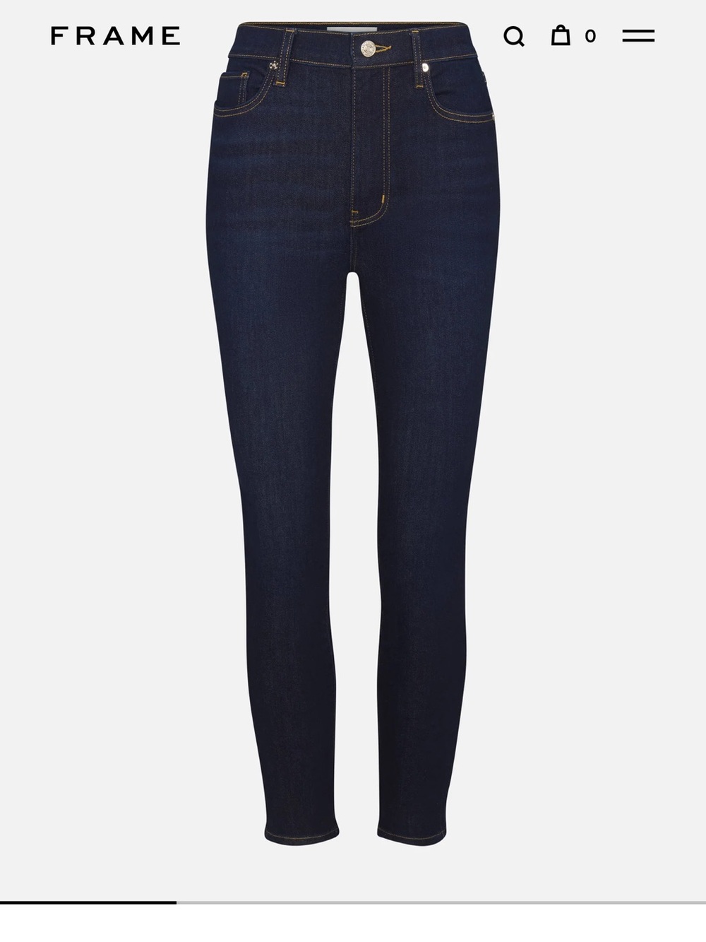 Frame Denim Skinny Jeans in Dark Indigo with Contrast Stitching